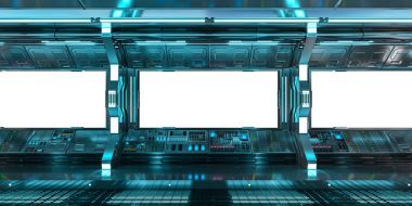 Uzay gemisi iç Oda beyaz Windows 3B oluşturma