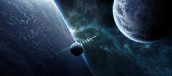 在遥远的行星系统在空间三维渲染元素日出 — 图库照片