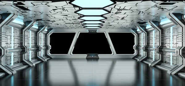 Ruimteschip blauw en wit interieur 3D-rendering — Stockfoto