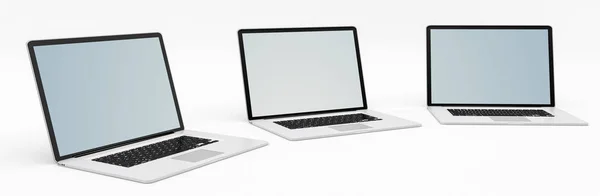 Dreifache moderne digitale Silber- und schwarze Laptop-3D-Darstellung — Stockfoto