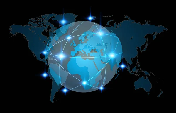 地球 3 d レンダリング上青色のグローバル ネットワーク — ストック写真