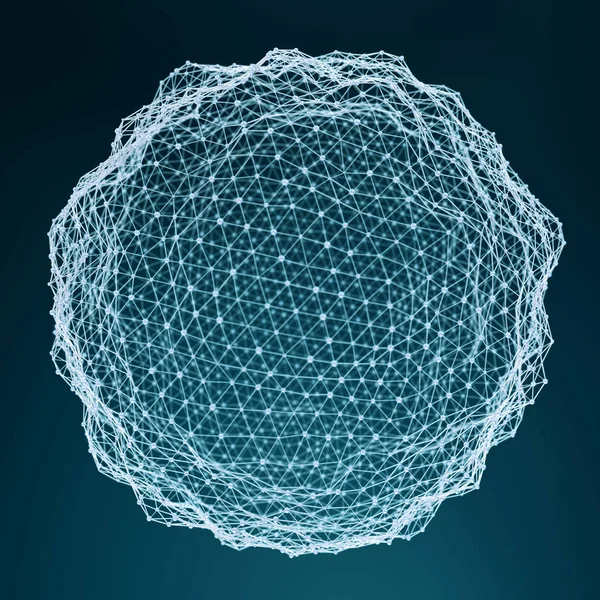浮白色和蓝色发光球体网络 3d 渲染 — 图库照片