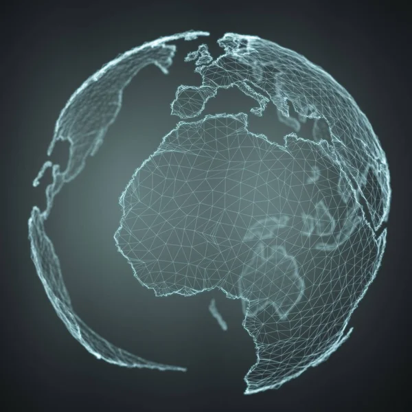 浮白色和蓝色行星地球网络 3d 渲染 — 图库照片