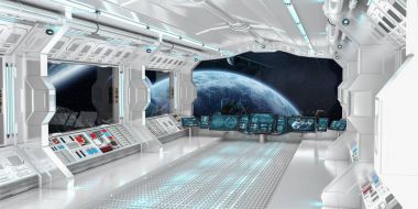 Uzay gemisi iç uzak sistem 3d render Manzaralı