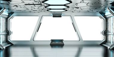 Uzay gemisi mavi ve beyaz iç 3d render