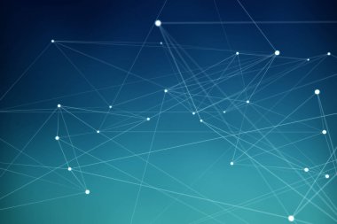 Beyaz ve mavi parlak nokta ağ 3d render yüzen