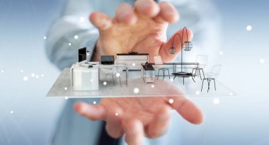 İşadamı holding beyaz 3d render daire