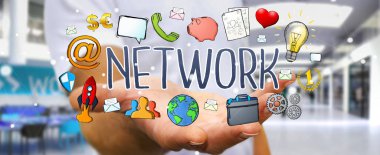 İşadamı modern el yazması ağ metin kullanma