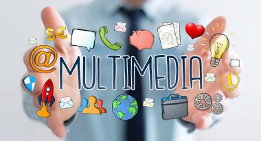 Multimedya teknolojisinin çizilmiş sunum kullanarak iş adamı