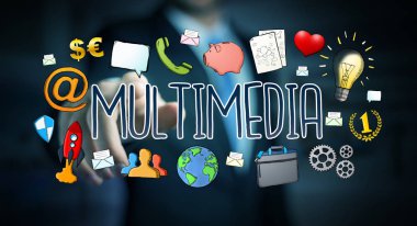 Multimedya teknolojisinin çizilmiş sunum kullanarak iş adamı