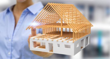 H ile 3D render bitmemiş planı ev dokunmadan işkadını