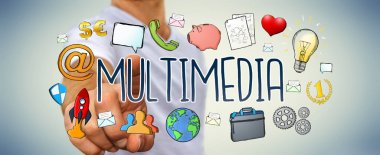 Multimedya teknolojisinin çizilmiş sunum kullanarak iş adamı