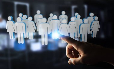 3D render birlikte grup insan onun finge dokunmadan işadamı