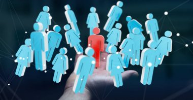 3D rendering grup insan elinde tutan işadamı