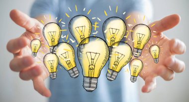 Çizilmiş ampul elinde tutan işadamı