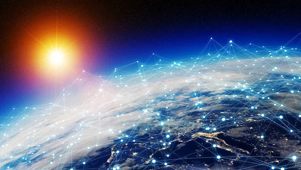 Datenaustausch und globales Netzwerk auf der ganzen Welt 3D-Rendering — Stockfoto