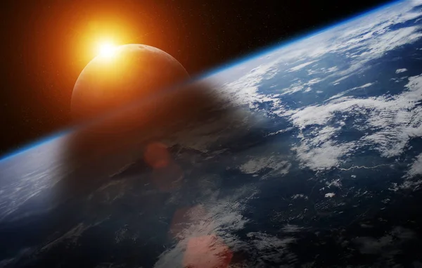 Eclipse of the sun on the planet Earth 3D rendering elements of — Stock Photo, Image