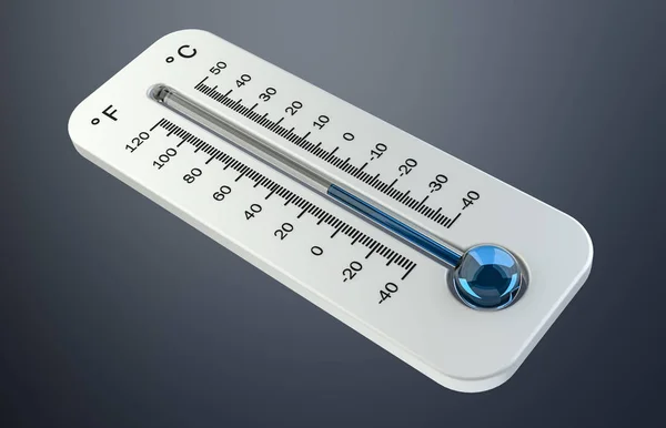 3d rendern kaltes weißes Thermometer, das niedrige Temperatur anzeigt — Stockfoto