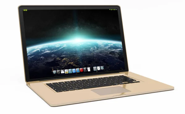 Nowoczesny laptop złota na białym tle renderowania 3d — Zdjęcie stockowe
