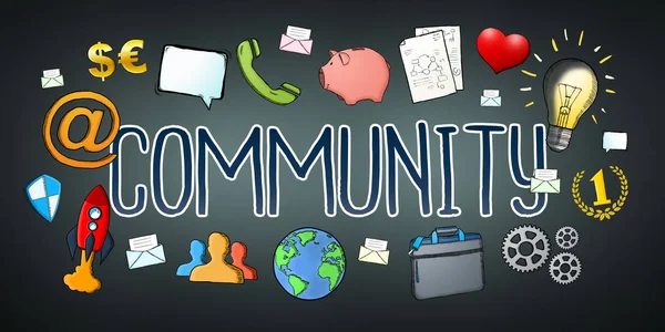 Texto comunitário desenhado à mão com ícone — Fotografia de Stock