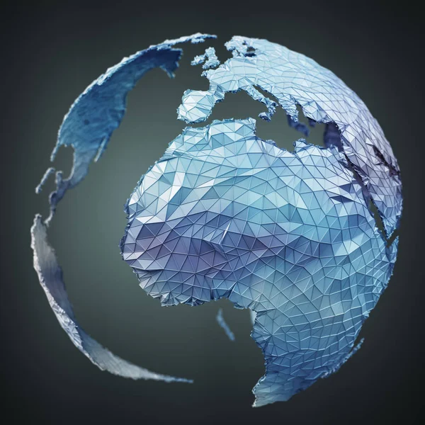 Floating white and blue planet earth network 3D rendering — Stock Photo, Image