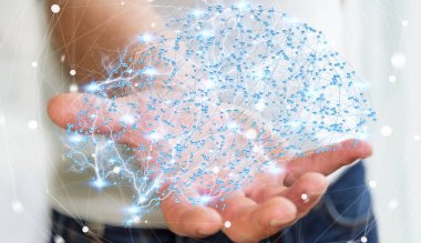 Onun el 3d ren dijital röntgen insan beyninde tutan işadamı