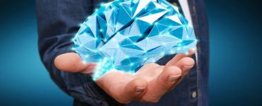 Onun el 3d ren dijital röntgen insan beyninde tutan işadamı