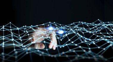 Uçan ağ nokta 3d render tutan işadamı