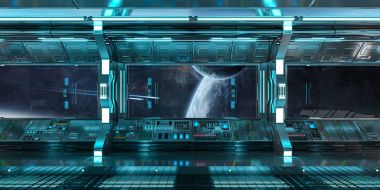 Uzay gemisi iç uzak sistem 3d render Manzaralı