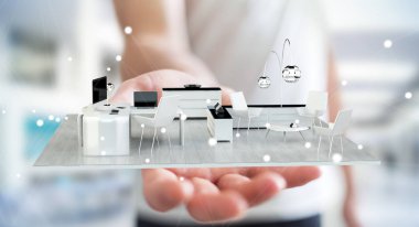 İşadamı holding beyaz 3d render daire