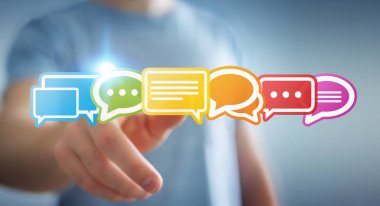 Renkli düz konuşma simgeler 3d rendering kullanarak iş adamı