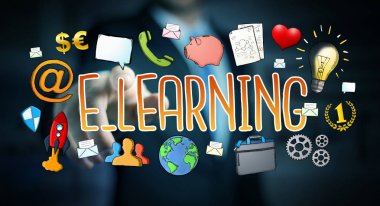 E-öğrenme sunu çizilmiş dokunmadan işadamı