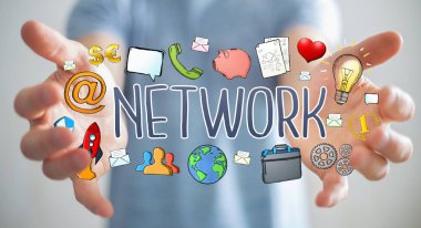 İşadamı modern el yazması ağ metin kullanma