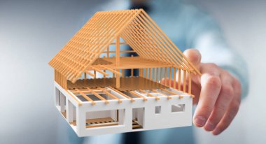 3D render bitmemiş planı ev onun dokunmadan işadamı