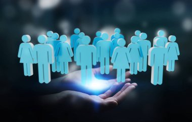 3D rendering grup insan elinde tutan işadamı