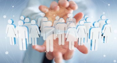 3D rendering grup insan elinde tutan işadamı