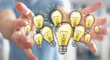 Çizilmiş ampul elinde tutan işadamı