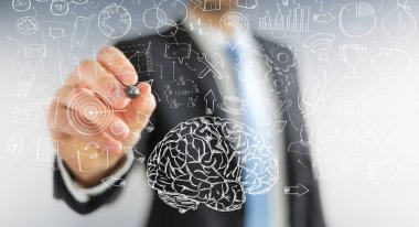 El yazması proje sunumu kalemle çizim işadamı