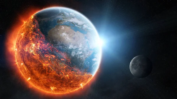 The end of planet Earth 3D rendering elements of this image furn — Stock Photo, Image