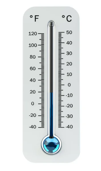 3D render cold white thermometer indicating low temperature — Stock Photo, Image