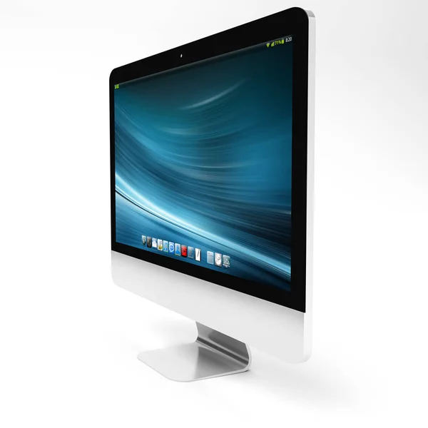 现代金属计算机在白色背景 3d 渲染 — 图库照片