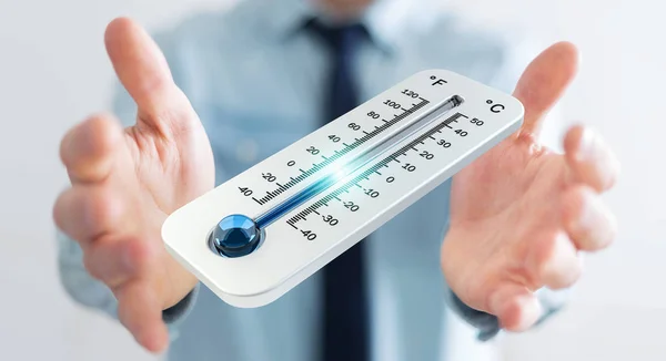 Affärsman kontrollera temperaturen släppa 3d-rendering — Stockfoto