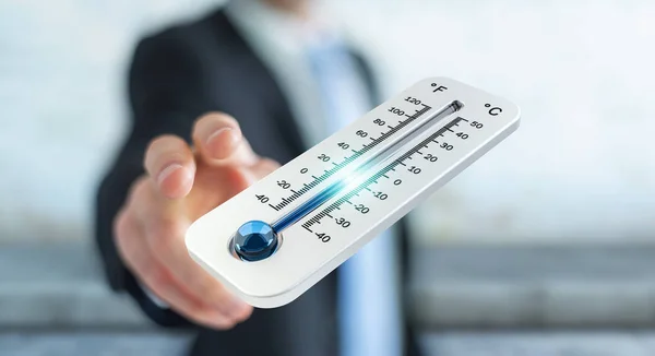 Affärsman kontrollera temperaturen släppa 3d-rendering — Stockfoto