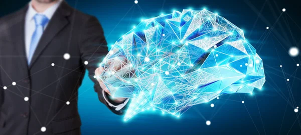 Empresario tocando cerebro humano de rayos X digitales con su dedo 3 — Foto de Stock