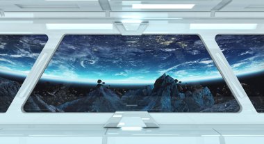 Uzay gemisi koridor gezegendeki manzaralı Earth 3d işleme el