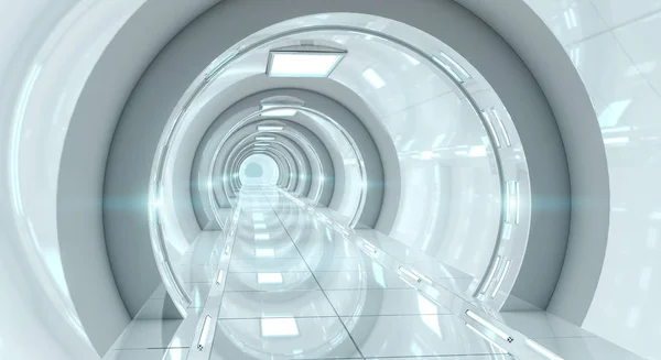 Světlé futuristické lodi koridoru 3d vykreslování — Stock fotografie