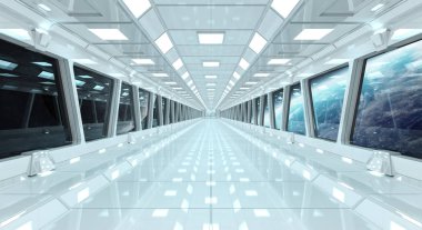 Uzay gemisi koridor gezegendeki manzaralı Earth 3d işleme el
