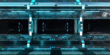 Uzay gemisi iç siyah pencere 3d render Manzaralı