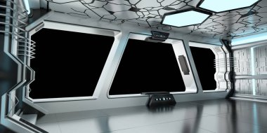 Uzay gemisi mavi ve beyaz iç 3d render