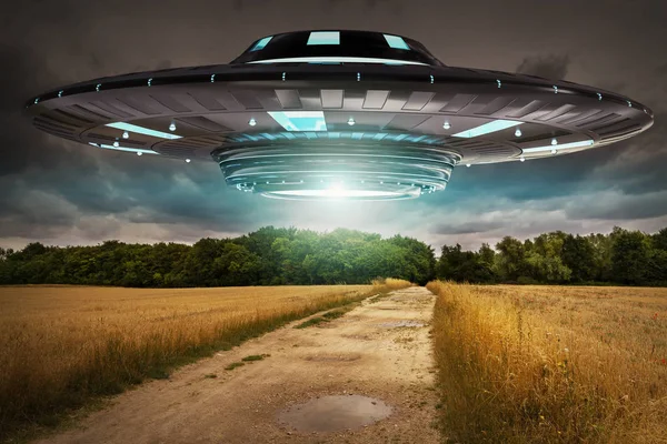 UFO invasionen på planeten jorden landascape 3d-rendering — Stockfoto